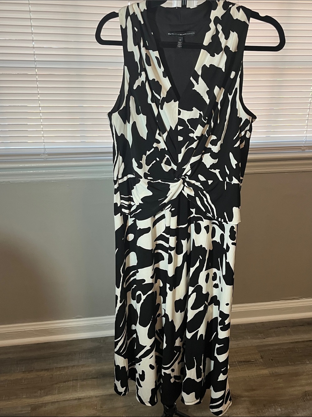 White House Black Market Black and White Twist-Front Sleeveless Dress